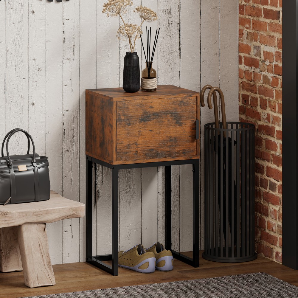 Τραπέζι κονσόλας στενό, ντουλάπι, industrial design, διάδρομος σαλονιού, 40x30x76cm, ρουστίκ καφέ