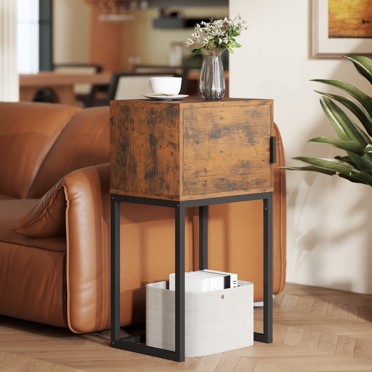 Τραπέζι κονσόλας στενό, ντουλάπι, industrial design, διάδρομος σαλονιού, 40x30x76cm, ρουστίκ καφέ