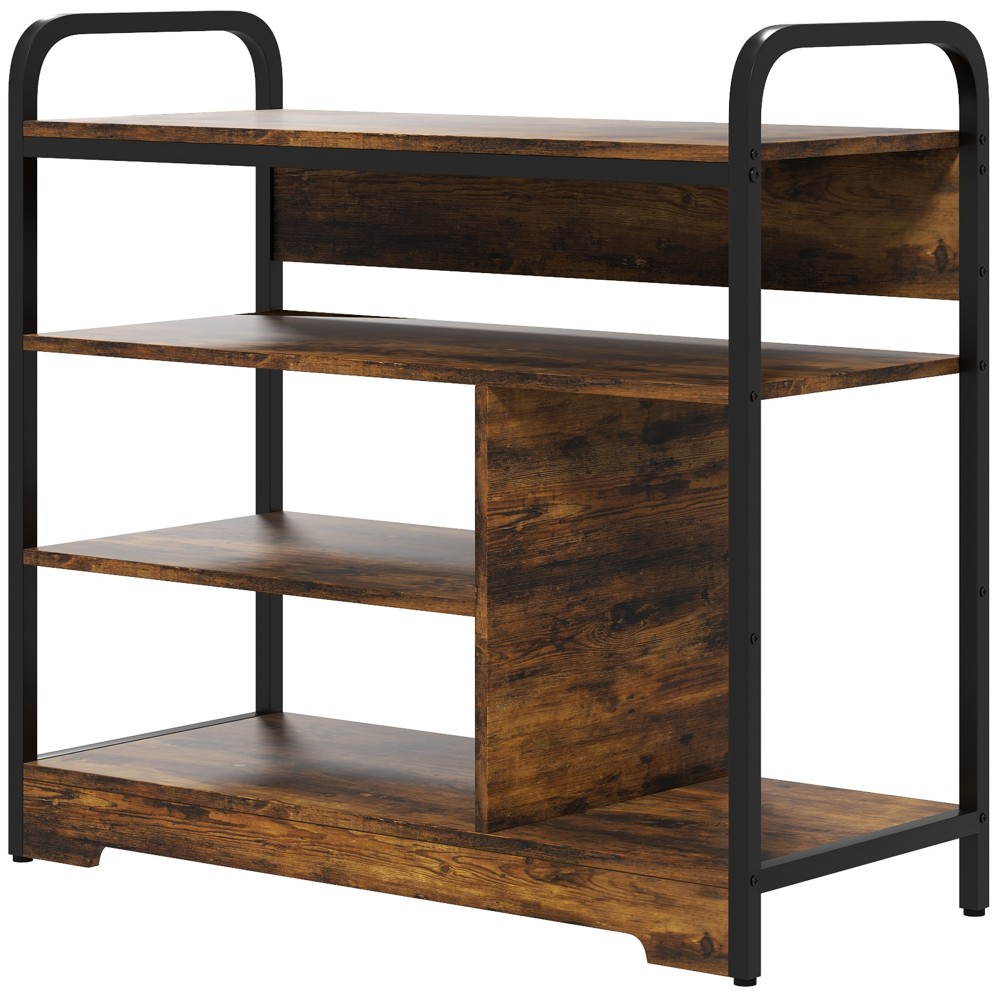 Σχάρα παπουτσιών 4 επιπέδων, ανοιχτό σχέδιο, μεταλλικός σκελετός, ρυθμιζόμενα πόδια, 70x30x65 cm, καφέ/μαύρο