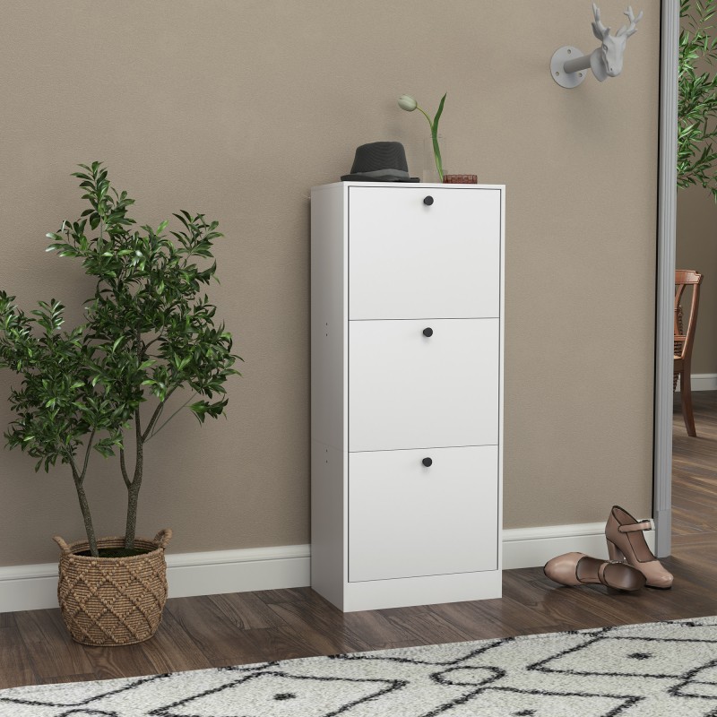 HOMCOM Έπιπλο παπουτσιών, Ράφι παπουτσιών, 3 αναδιπλούμενα ράφια, ρυθμιζόμενο, μοριοσανίδα, Λευκό