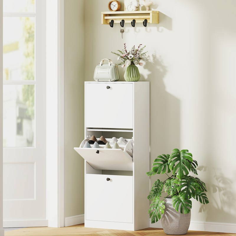HOMCOM Έπιπλο παπουτσιών, 3 συρτάρια, για έως 12 ζευγάρια παπούτσια, μοριοσανίδα, λευκό