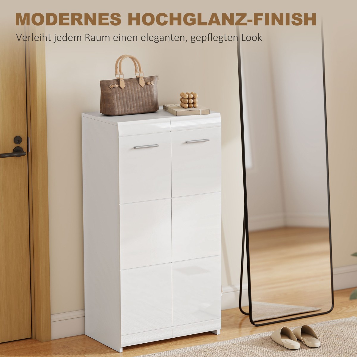 Ντουλάπα παπουτσιών σε high gloss, αποθήκευση παπουτσιών με ρυθμιζόμενα ράφια για διάδρομο, χώρος για 10 ζευγάρια, λευκό
