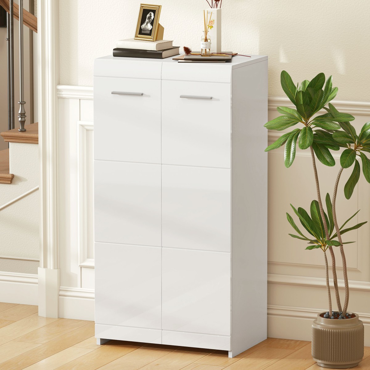 Ντουλάπα παπουτσιών σε high gloss, αποθήκευση παπουτσιών με ρυθμιζόμενα ράφια για διάδρομο, χώρος για 10 ζευγάρια, λευκό