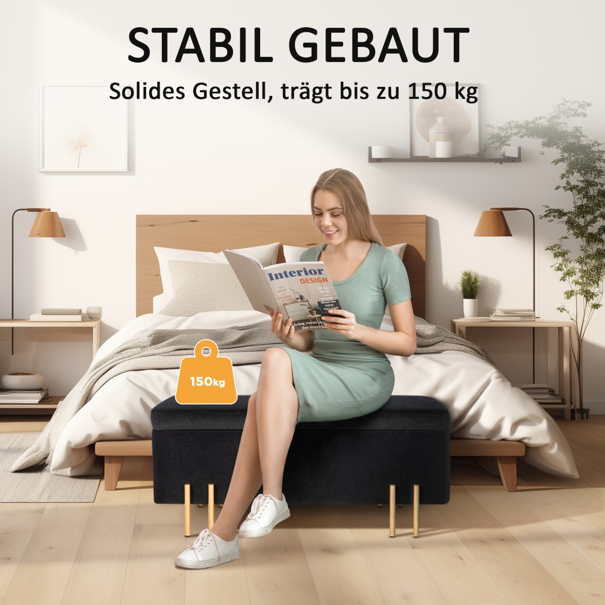 Πάγκος, επενδυμένος πάγκος με αποθηκευτικό χώρο, μέταλλο, ξύλο καουτσούκ, αφρός, 100 x 40 x 42 cm, μαύρο