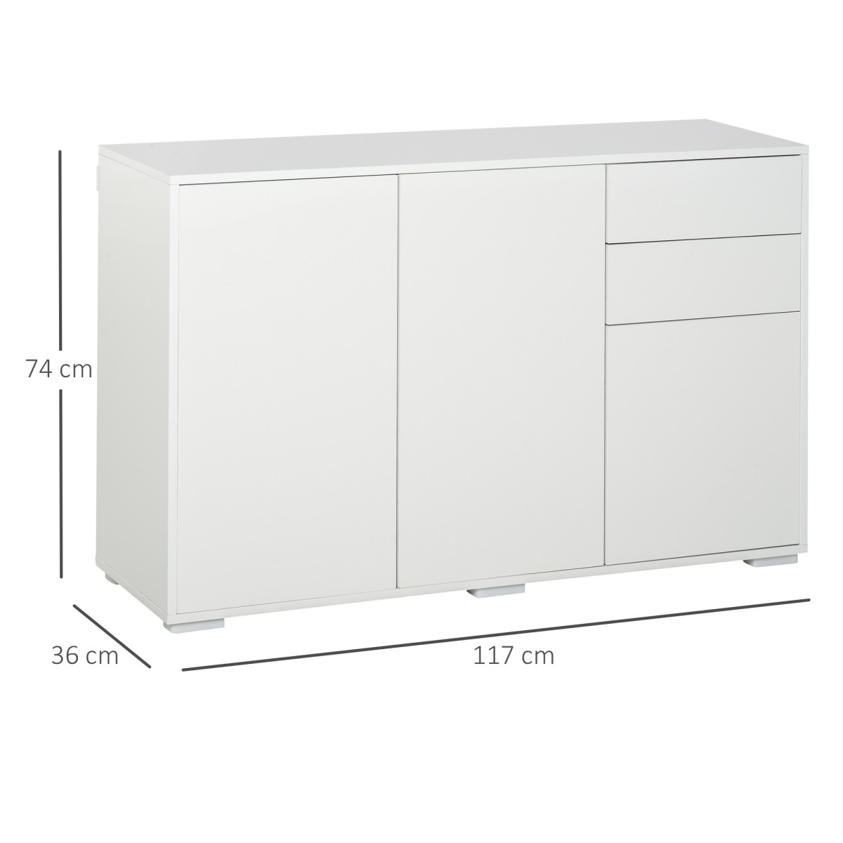 Συρταριέρα μπουφέ, 2 συρτάρια, push-click, 117 cm x 36 cm x 74 cm, λευκό