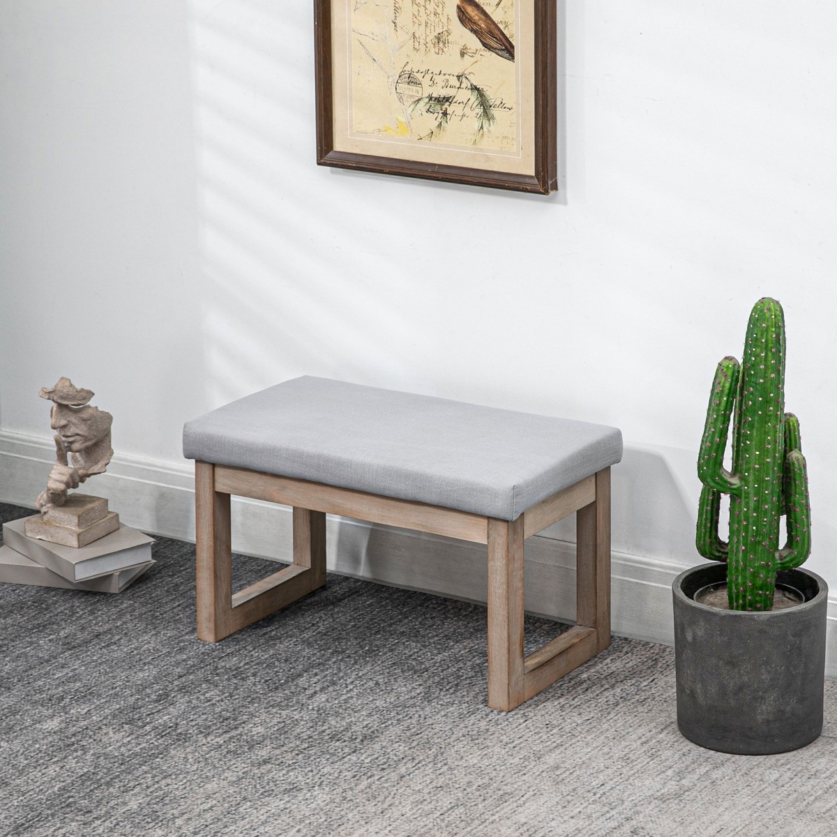 Υποπόδιο σε σχέδιο Scandi, σκαμπό, υποπόδιο, 68 cm x 38 cm x 42 cm, γκρι + φυσικό