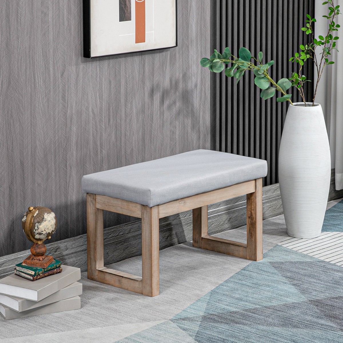 Υποπόδιο σε σχέδιο Scandi, σκαμπό, υποπόδιο, 68 cm x 38 cm x 42 cm, γκρι + φυσικό