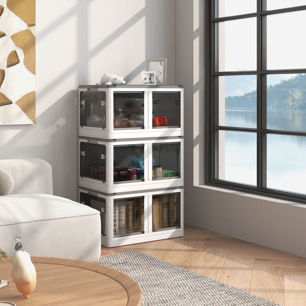 Κουτί αποθήκευσης, σετ 3 τεμαχίων, αναδιπλούμενο, με ροδάκια, 60 x 42 x 34 cm, Λευκό