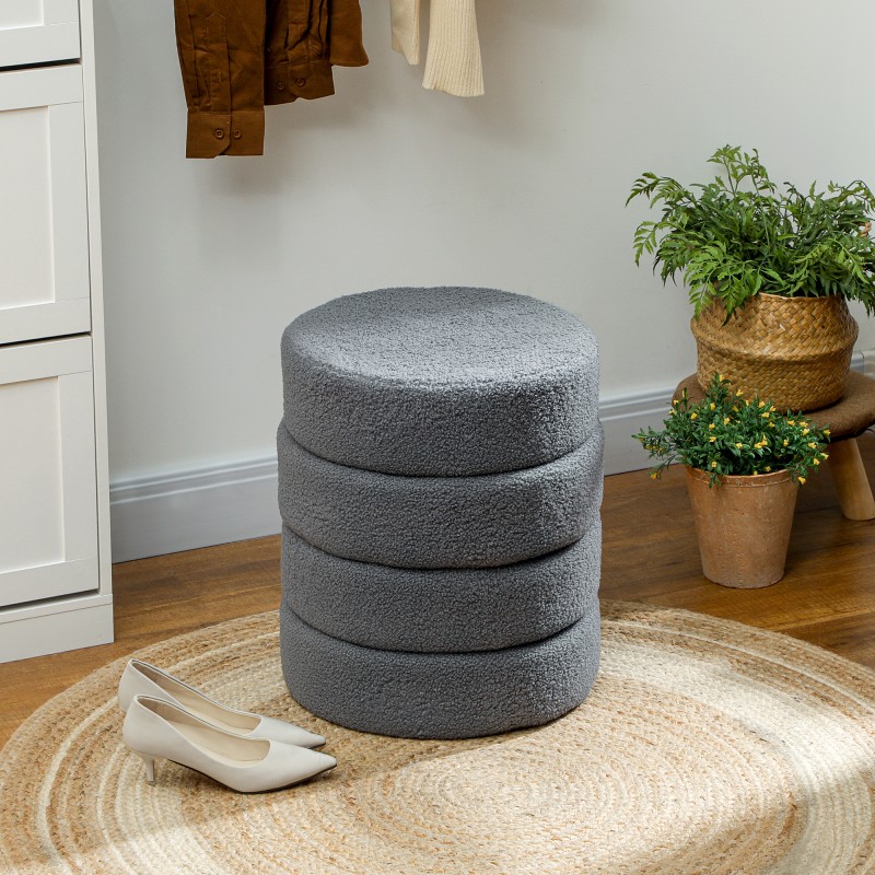 Σκαμπό, στρογγυλό, teddy fleece, έως 120kg, Φ40x45H cm, σκούρο γκρι