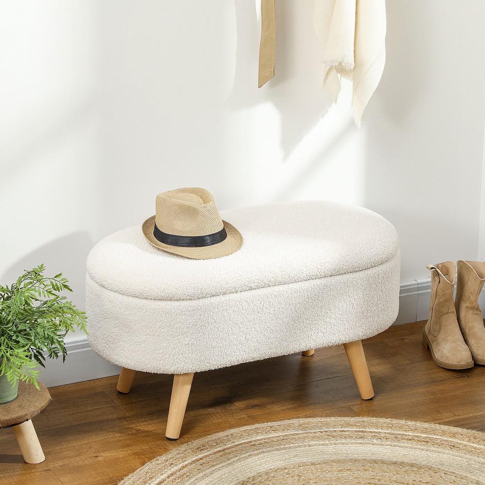 Πάγκος με αποθηκευτικό χώρο και καπάκι, υποπόδιο για διάδρομο, σαλόνι, κρεβατοκάμαρα, ξύλο, υφασμάτινο κάλυμμα, λευκό