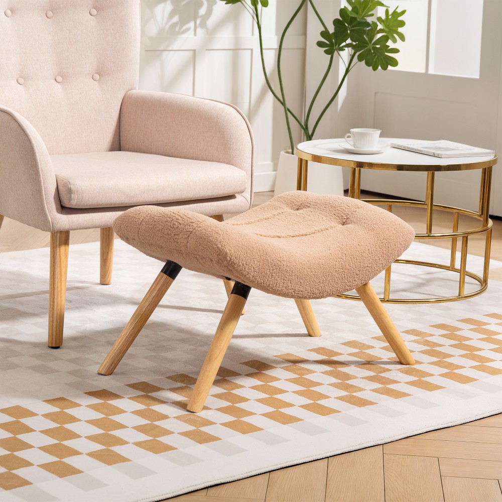 HOMCOM Μοντέρνο υποπόδιο με επένδυση fleece και ξύλινα πόδια, επενδεδυμένο, για σαλόνι, υπνοδωμάτιο, διάδρομο, Καφέ