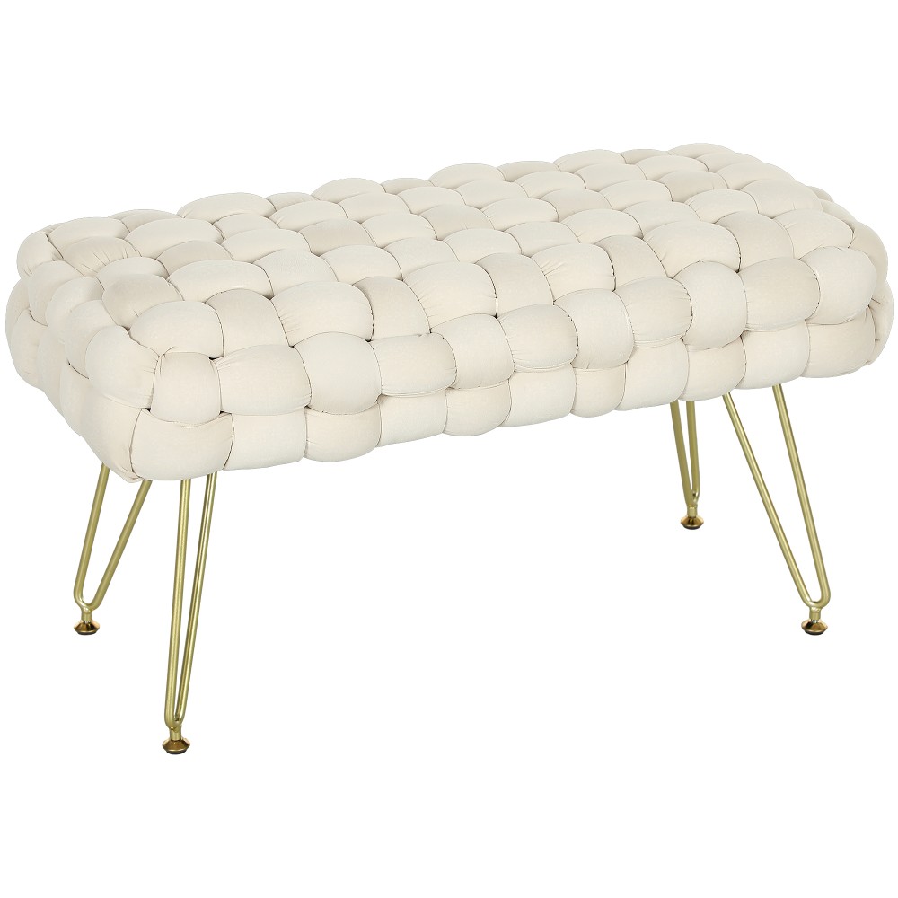 HOMCOM Μοντέρνο σκαμπό με μεταλλικά πόδια, ταπετσαρισμένο κάθισμα, για σαλόνι, υπνοδωμάτιο, διάδρομο, κρεμ λευκό