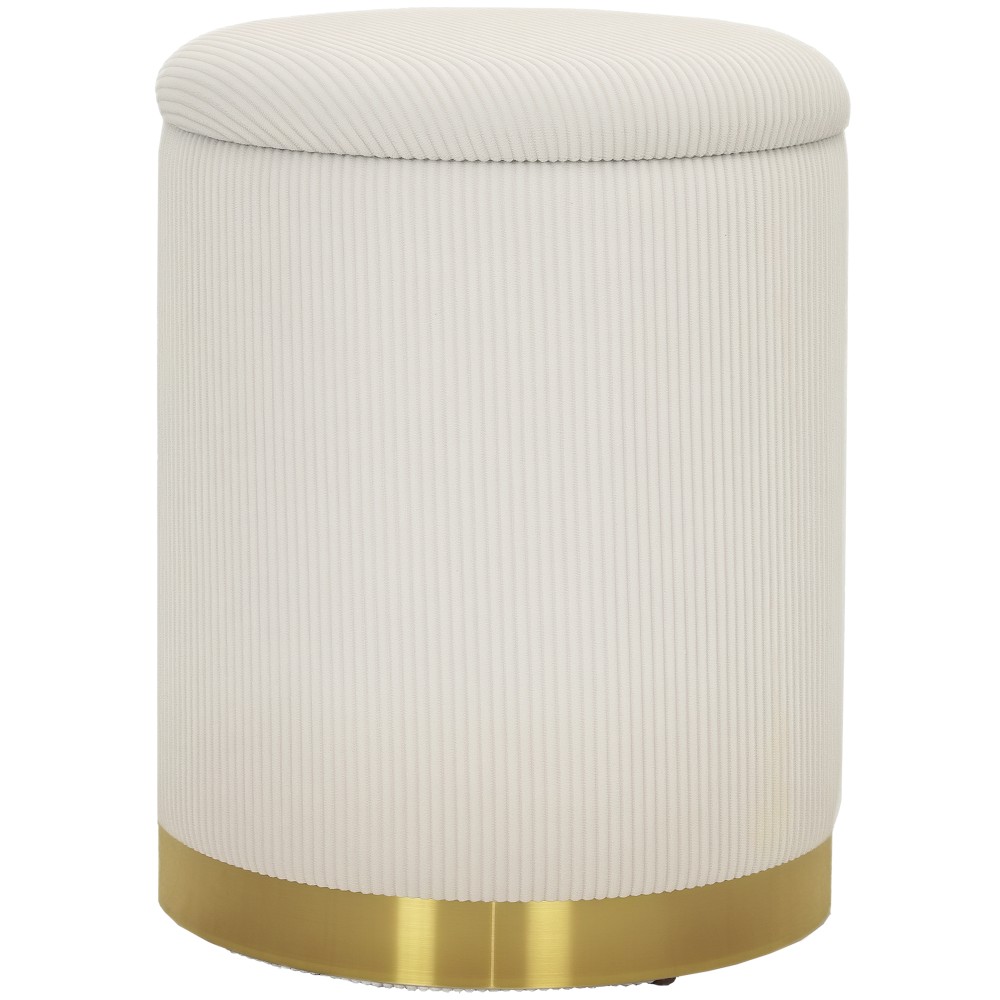 Σκαμπό με αποθηκευτικό χώρο, αναδιπλούμενο σκαμπό με καπάκι, μεταλλική βάση, στρογγυλό υποπόδιο 36 x 36 x 44 εκ. Κρεμ λευκό