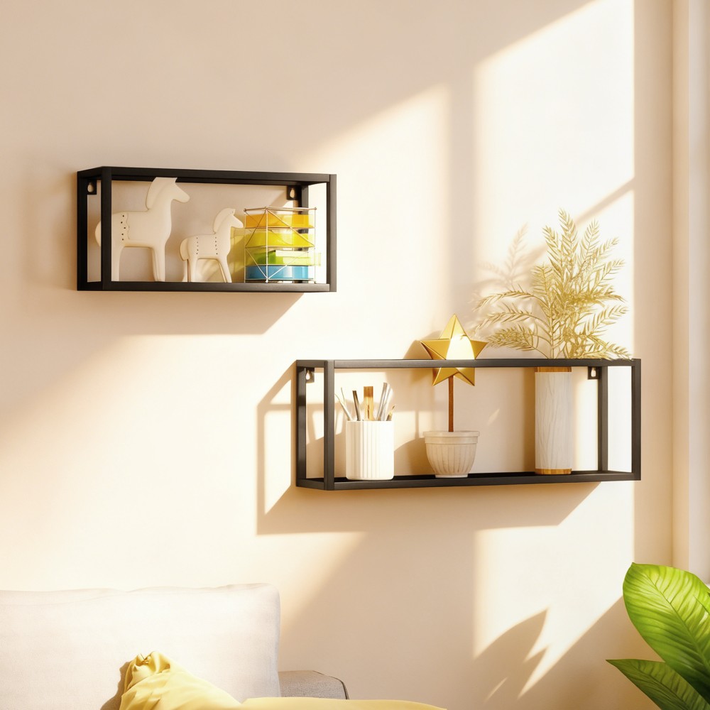 Σετ 2 ραφιών τοίχου, 15 kg χωρητικότητα, για επιτοίχια τοποθέτηση, ατσάλι, μαύρο