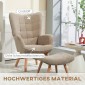 Καρέκλα Accent με σκαμπό, Cord Look Relax Chair, Πολυθρόνα με ξύλινα πόδια, για σαλόνι, ανοιχτό καφέ