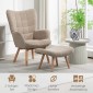 Καρέκλα Accent με σκαμπό, Cord Look Relax Chair, Πολυθρόνα με ξύλινα πόδια, για σαλόνι, ανοιχτό καφέ