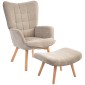 Καρέκλα Accent με σκαμπό, Cord Look Relax Chair, Πολυθρόνα με ξύλινα πόδια, για σαλόνι, ανοιχτό καφέ