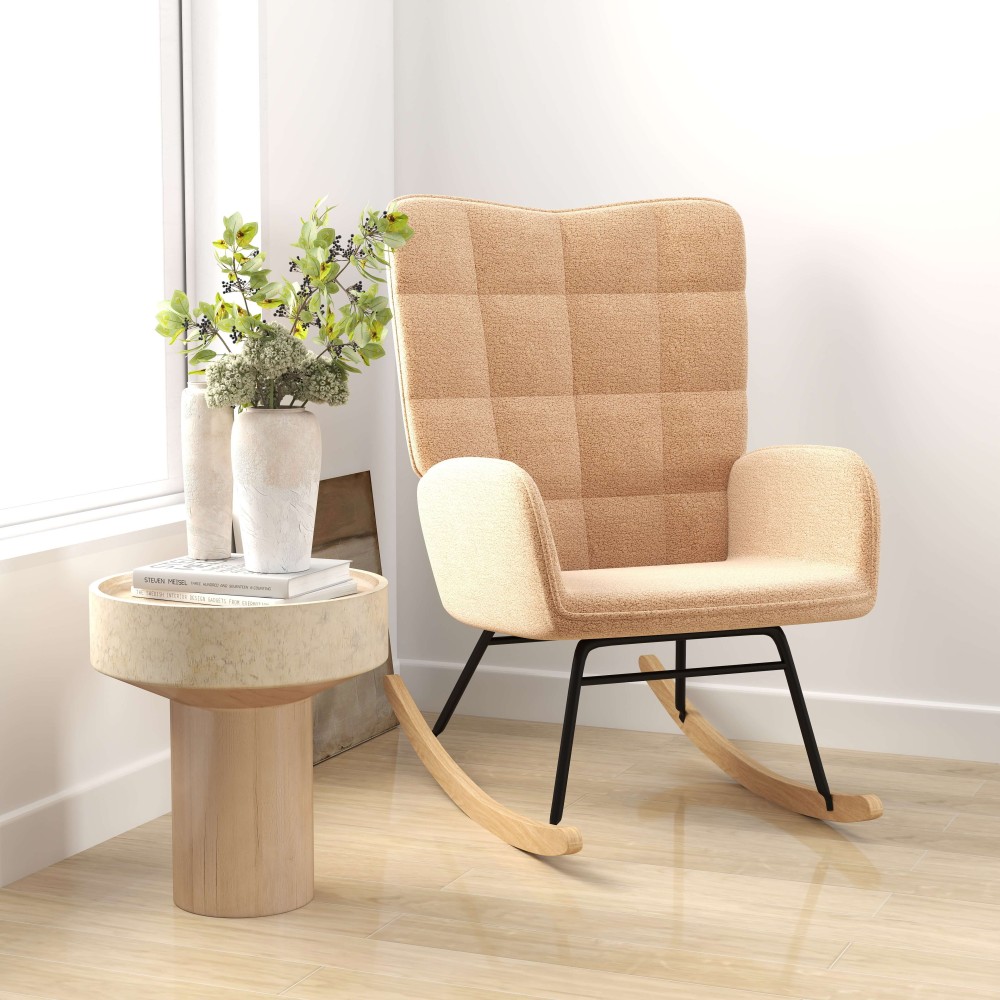 Ρετρό κουνιστή πολυθρόνα από μασίφ ξύλο Πολυθρόνα χαλάρωσης 98cm x 71cm x 101cm Καφέ