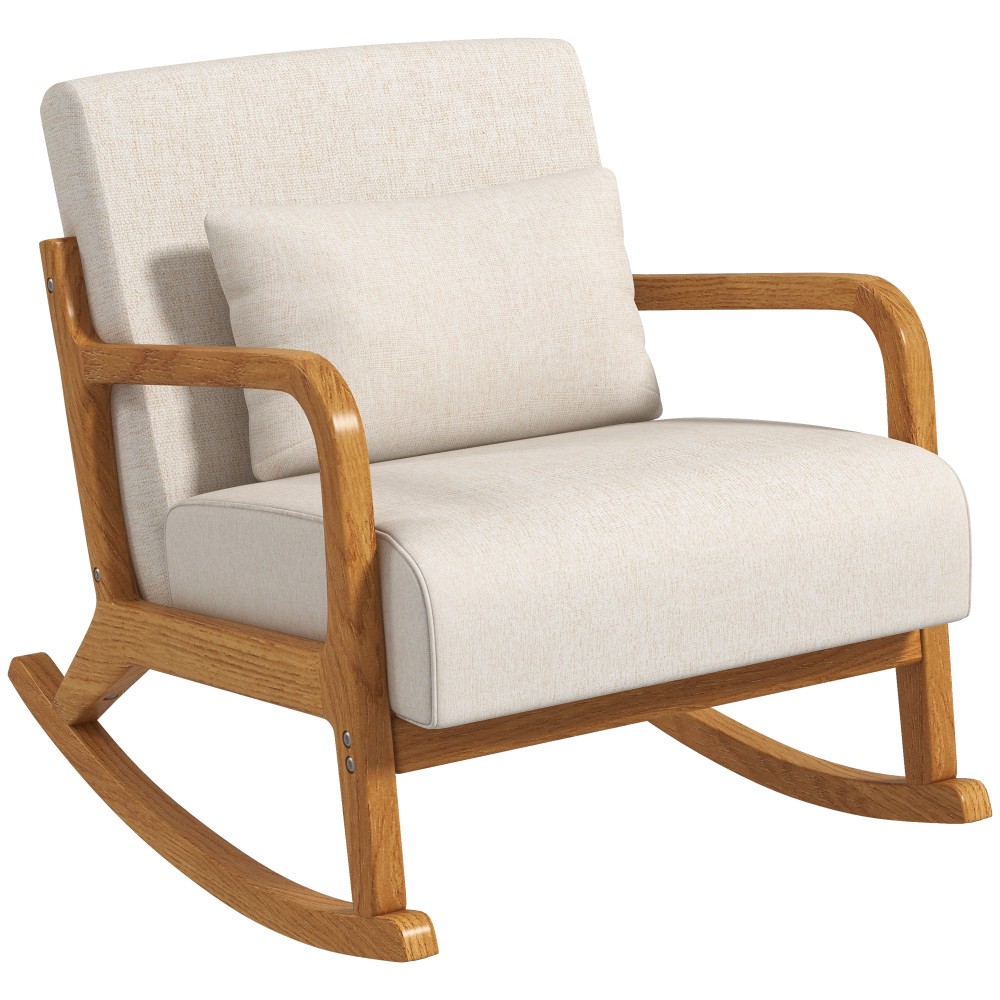 Ρετρό κουνιστή καρέκλα Rubberwood Wood 64,5cm x 92cm x 81,5cm Μπεζ + Καφέ