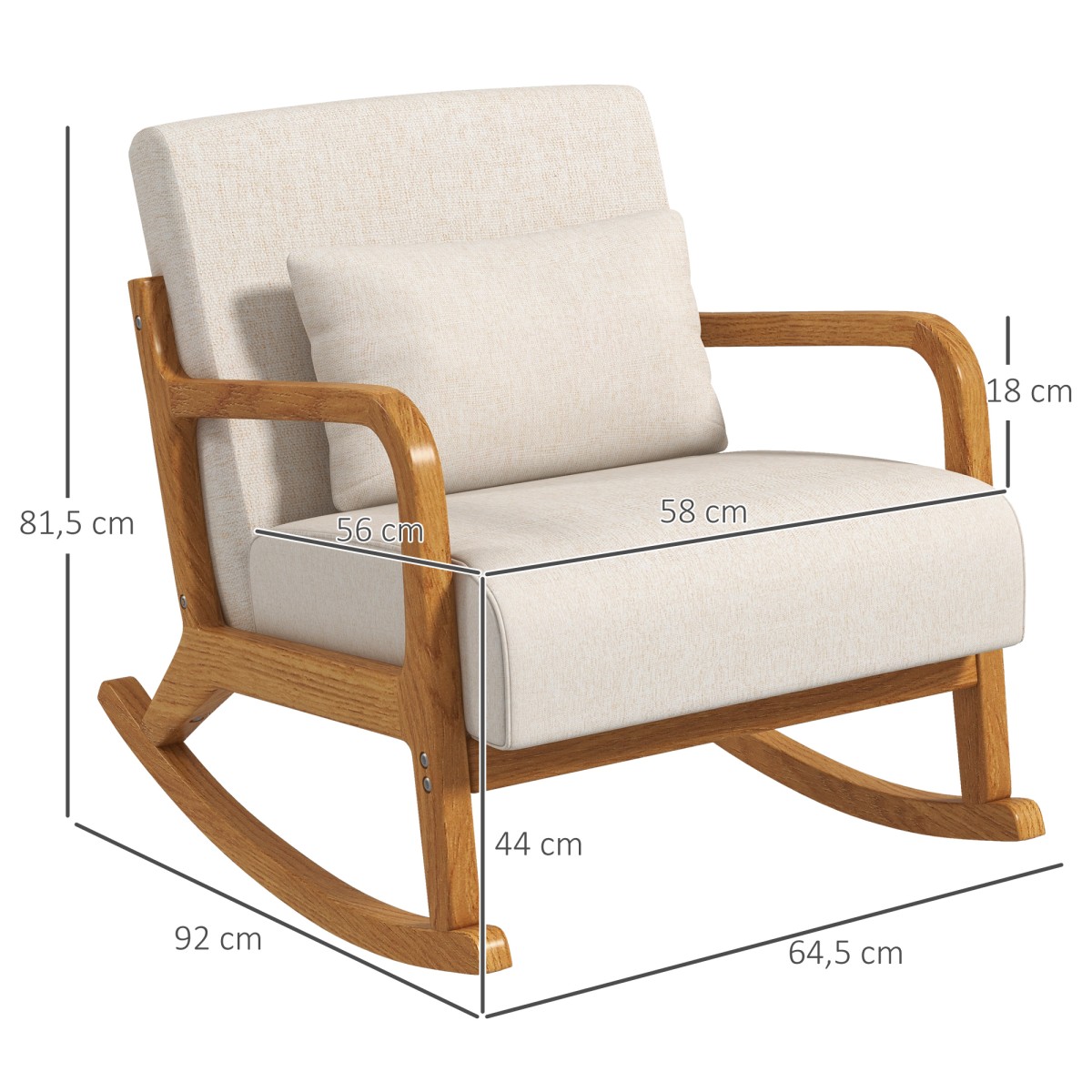 Ρετρό κουνιστή καρέκλα Rubberwood Wood 64,5cm x 92cm x 81,5cm Μπεζ + Καφέ