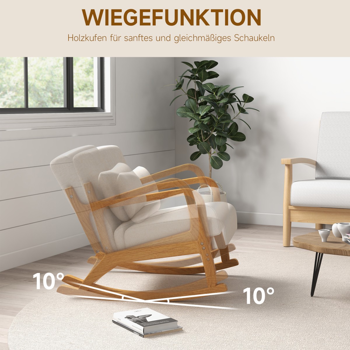 Ρετρό κουνιστή καρέκλα Rubberwood Wood 64,5cm x 92cm x 81,5cm Μπεζ + Καφέ
