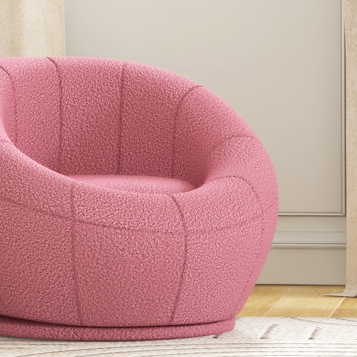 Kindersessel Kindermöbel Kinderhocker, Teddy-Fleece, 60 cm x 56 cm x 48 cm, Rosa