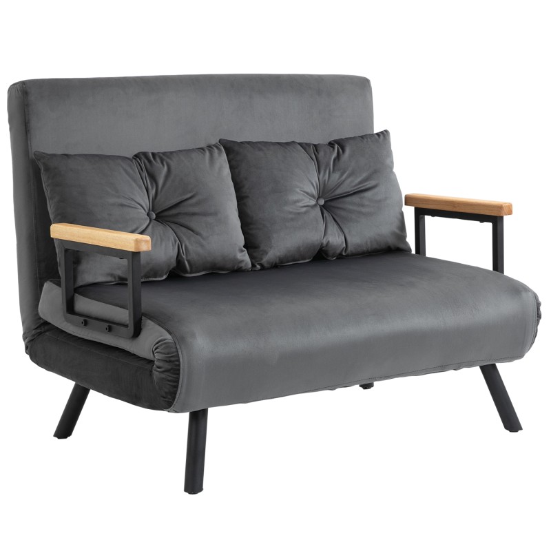 Καναπές-κρεβάτι, 2θέσιος καναπές, βελούδινος καναπές, λειτουργία ύπνου, με 2 μαξιλάρια, βελούδινη εμφάνιση, φυσικό + σκούρο γκρι + μαύρο