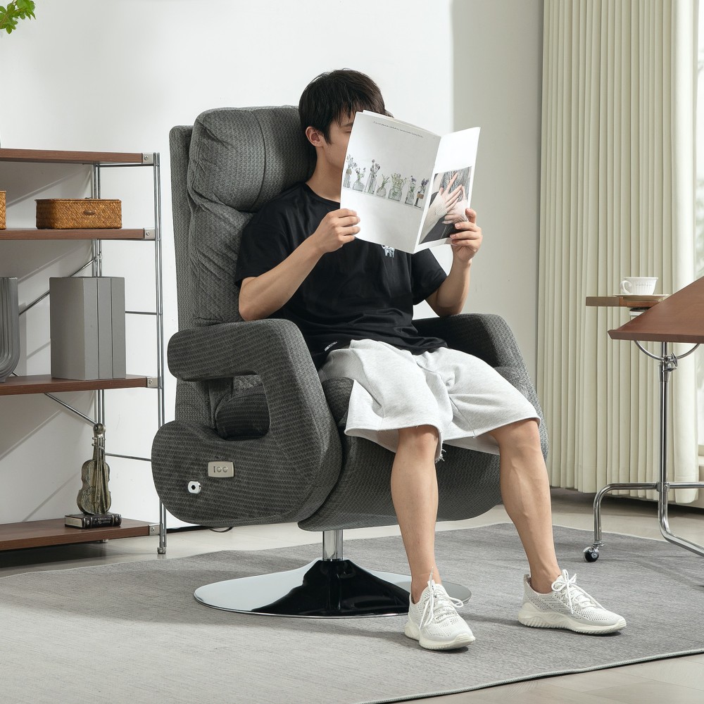 Ανακλινόμενη καρέκλα, Ηλεκτρική επενδυμένη καρέκλα με θύρα USB και υποπόδιο, Velvet look, Περιστρεφόμενη, Ρυθμιζόμενη, Γκρι