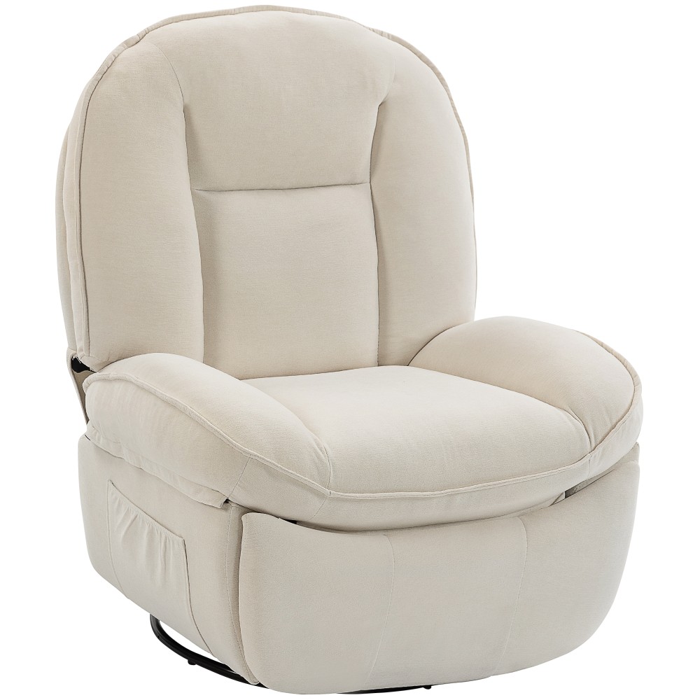 Καρέκλα χαλάρωσης, περιστρεφόμενη κουνιστή και ξαπλώστρα με βαθύ κάθισμα, χοντρή επένδυση πλάτης, εύκολη συναρμολόγηση, κρέμα