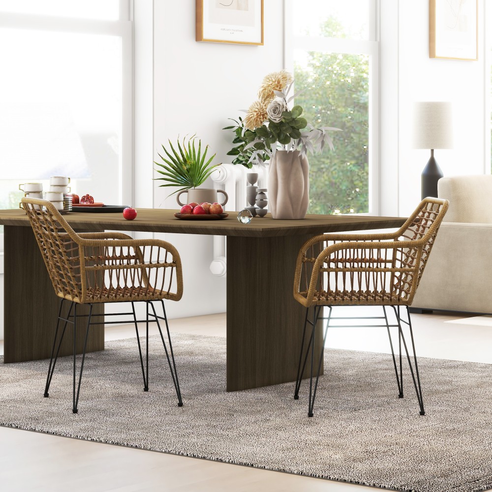 Σετ 2 Καρέκλες Κουζίνας Boho Style PE Rattan 56 x 60 x 79 cm Φυσικό + Μαύρο