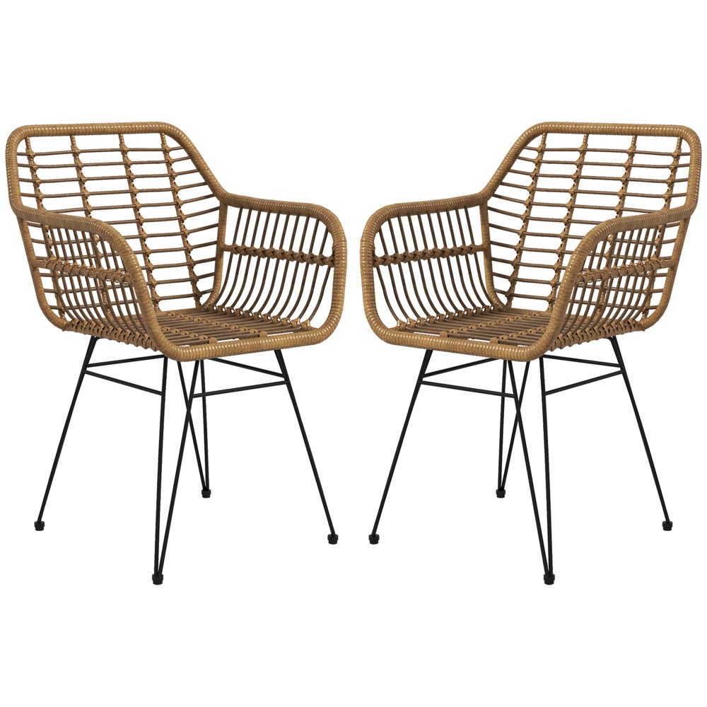 Σετ 2 Καρέκλες Κουζίνας Boho Style PE Rattan 56 x 60 x 79 cm Φυσικό + Μαύρο