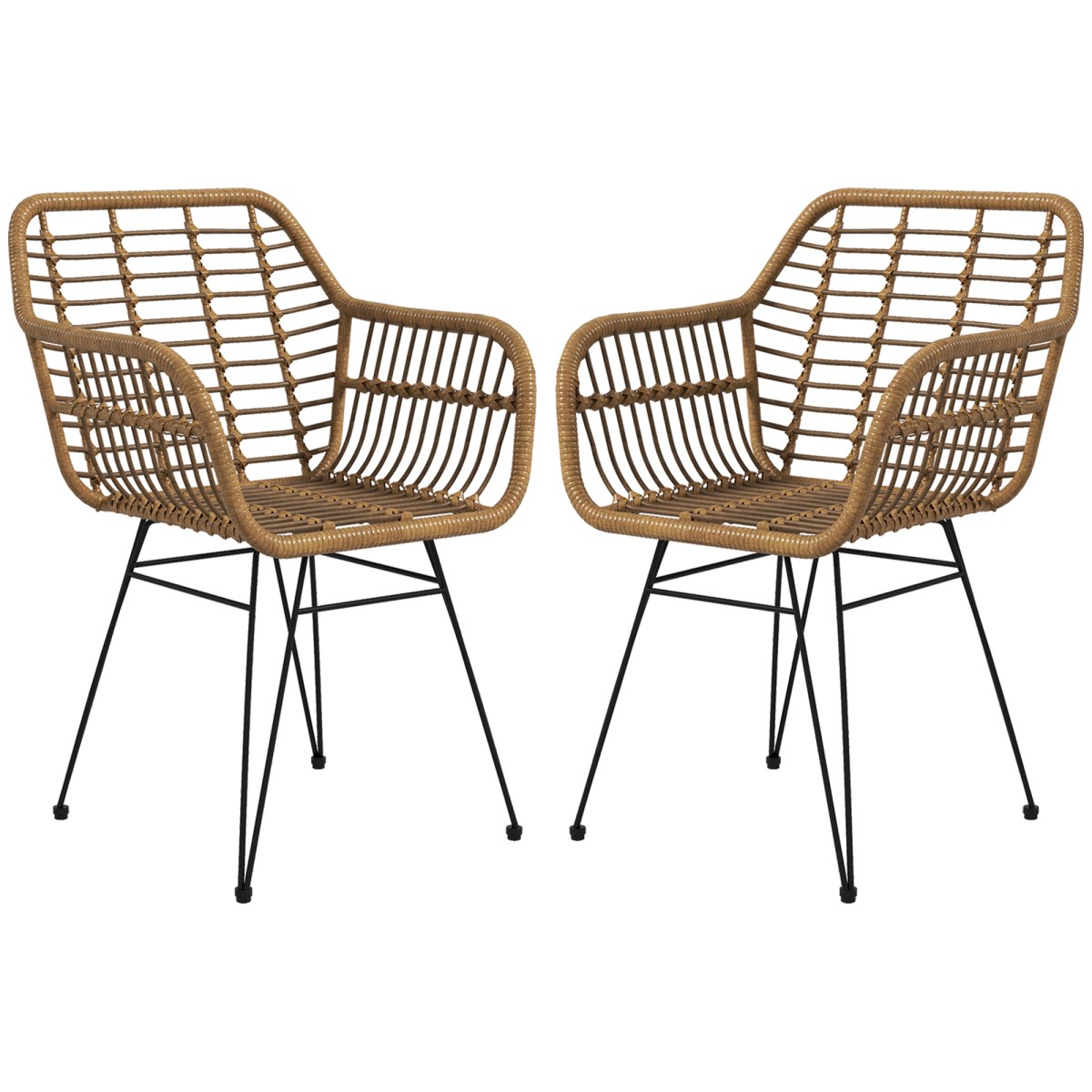 Σετ 2 Καρέκλες Κουζίνας Boho Style PE Rattan 56 x 60 x 79 cm Φυσικό + Μαύρο