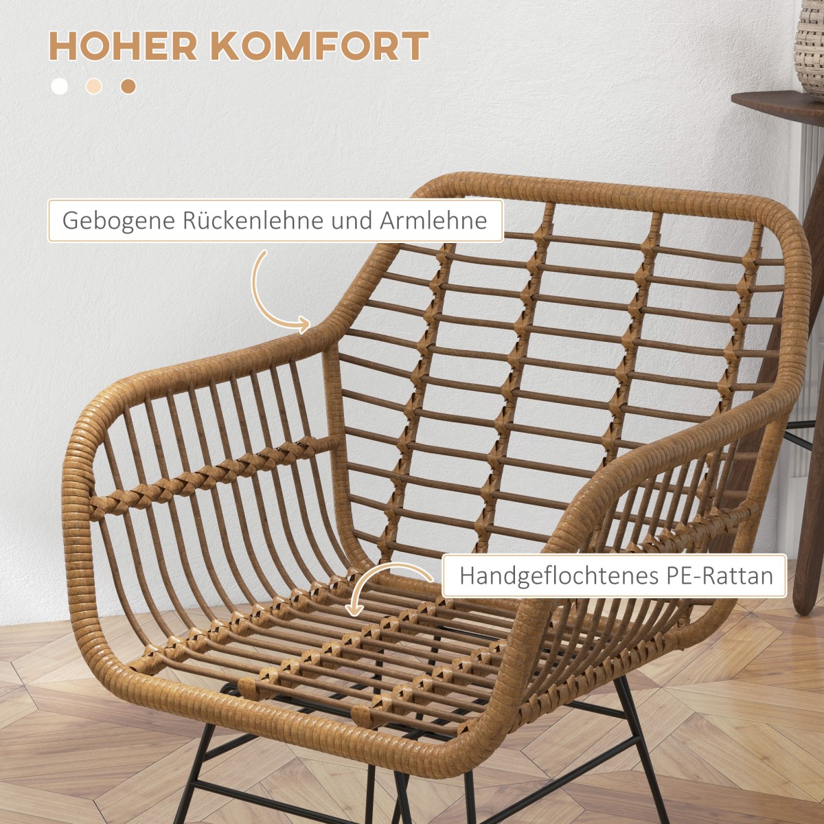 Σετ 2 Καρέκλες Κουζίνας Boho Style PE Rattan 56 x 60 x 79 cm Φυσικό + Μαύρο