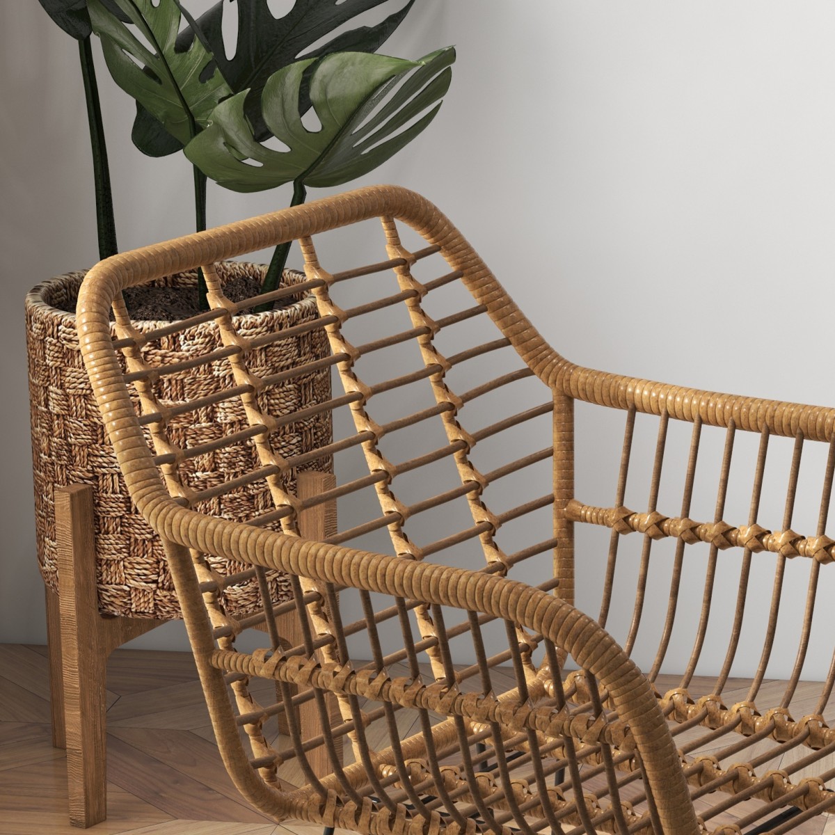 Σετ 2 Καρέκλες Κουζίνας Boho Style PE Rattan 56 x 60 x 79 cm Φυσικό + Μαύρο