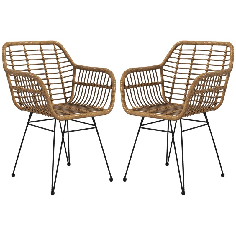 Σετ 2 Καρέκλες Κουζίνας Boho Style PE Rattan 56 x 60 x 79 cm Φυσικό + Μαύρο