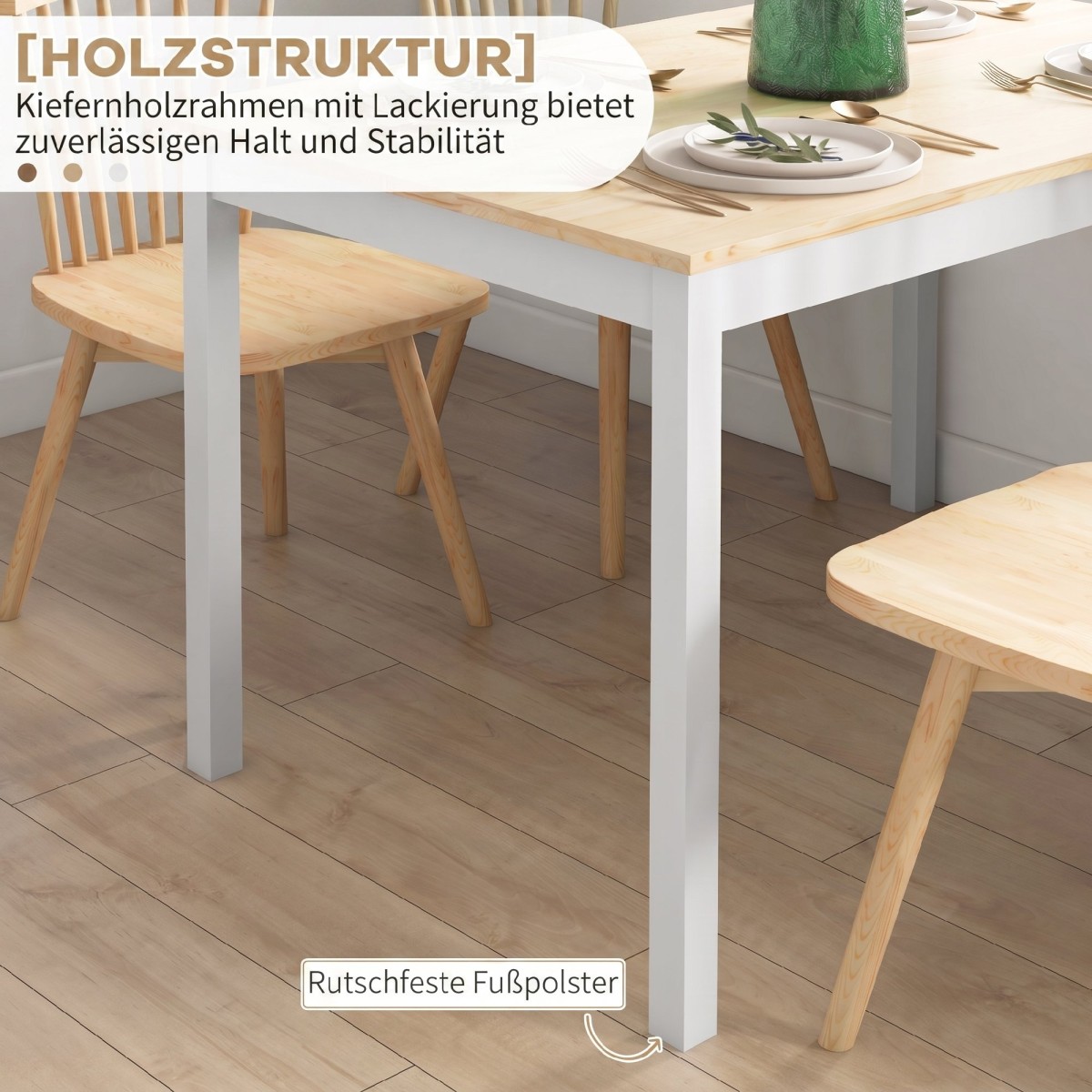Τραπεζαρία, 120 x 75 cm Τραπέζι κουζίνας σε στυλ εξοχικής κατοικίας για 4 άτομα, ξύλινο τραπέζι για σαλόνι, τραπεζαρία, φυσικό