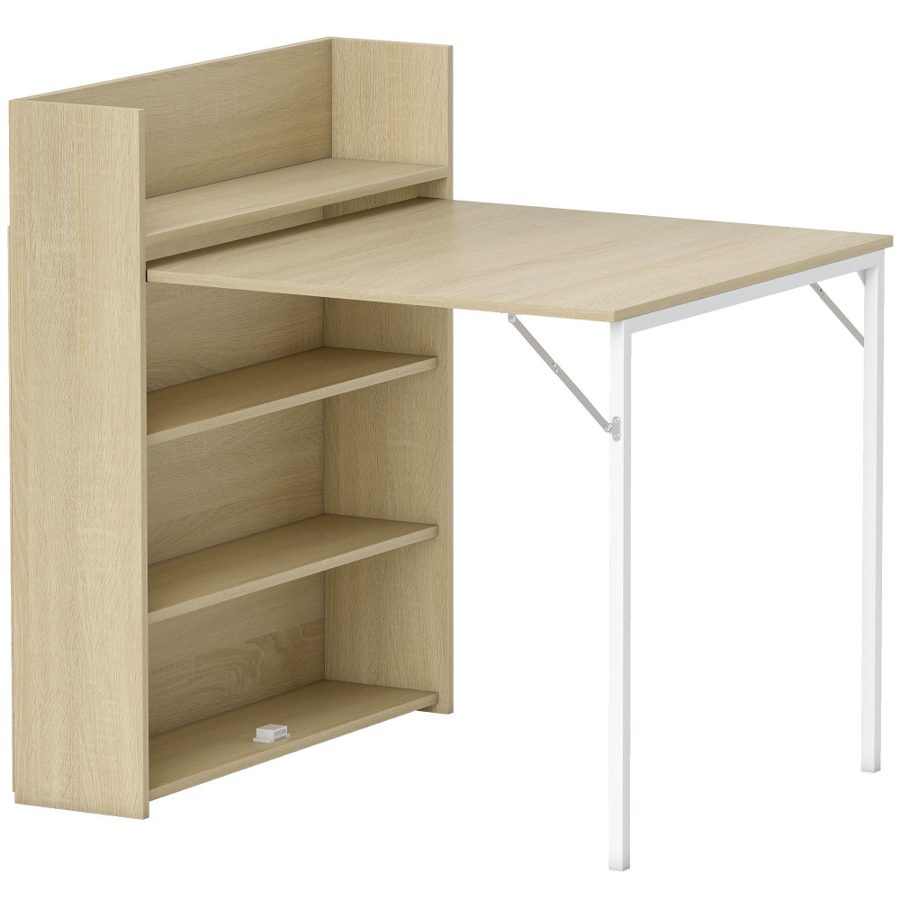 Πτυσσόμενη τραπεζαρία με ράφι, industrial design, εξοικονόμηση χώρου, για μικρά δωμάτια, 78,5 x 91 x 93 cm, δρυς