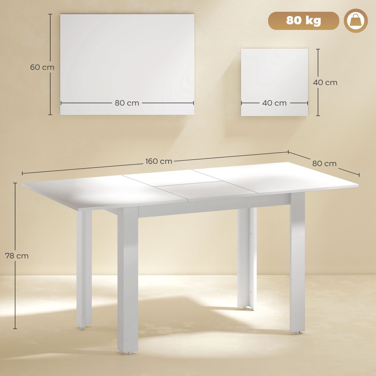 Επεκτάσιμο Τραπεζαρία 120-160 x 70cm Ρυθμιζόμενο Τραπέζι Κουζίνας για 4-6 Άτομα MDF High Gloss Λευκό