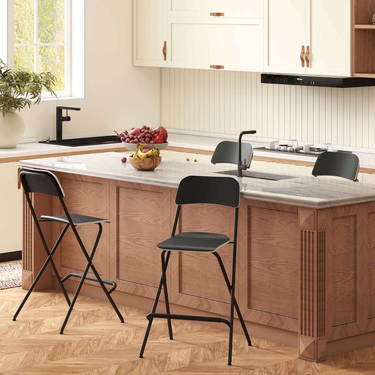 HOMCOM Σετ 2 σκαμπό μπαρ, πτυσσόμενα σκαμπό μπαρ με ατσάλινο πλαίσιο, για κουζίνα, τραπεζαρία, μαύρο
