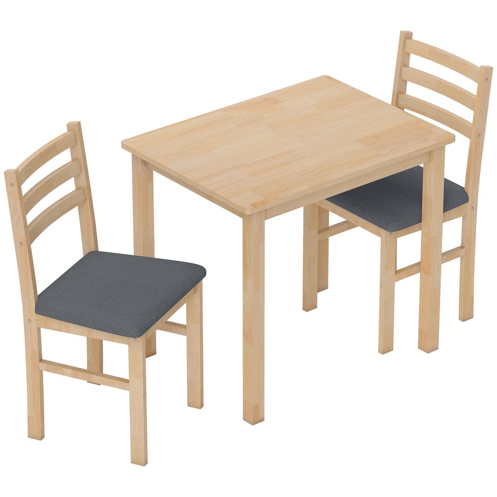 Σετ Τραπεζαρίας 3 τεμαχίων με 2 Καρέκλες Τραπέζι κουζίνας για Συμπαγείς Χώρους Επενδεδυμένες Καρέκλες Εξοικονόμησης Χώρου MDF Φυσικό ξύλο