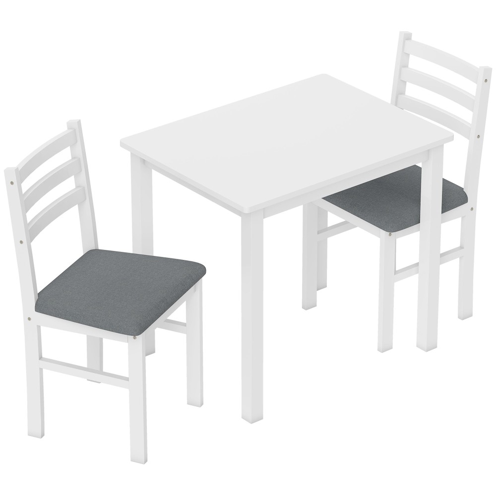 Σετ τραπεζαρίας 3 τεμαχίων με 2 καρέκλες Τραπέζι κουζίνας για συμπαγείς χώρους Καρέκλες με επένδυση, εξοικονόμηση χώρου, λευκό MDF