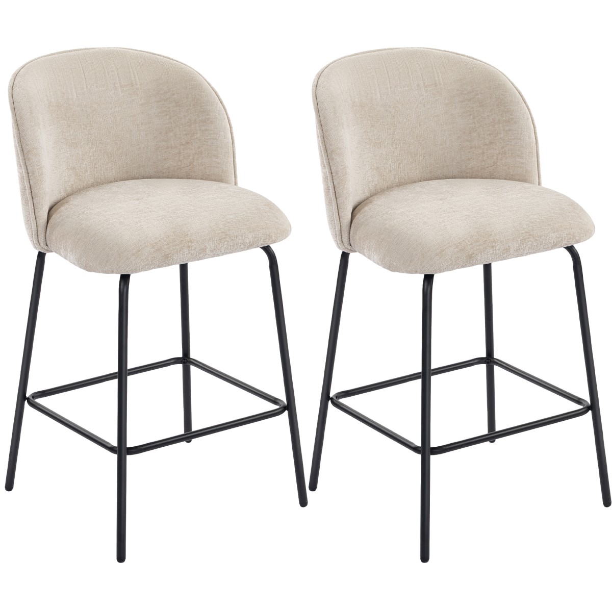 HOMCOM Σετ 2 Σκαμπό Μπαρ με Πλάτη και Υποπόδιο, Πολυθρόνες με Ατσάλινα Πόδια για Νησίδα Κουζίνας, Τραπεζαρία, Μπεζ