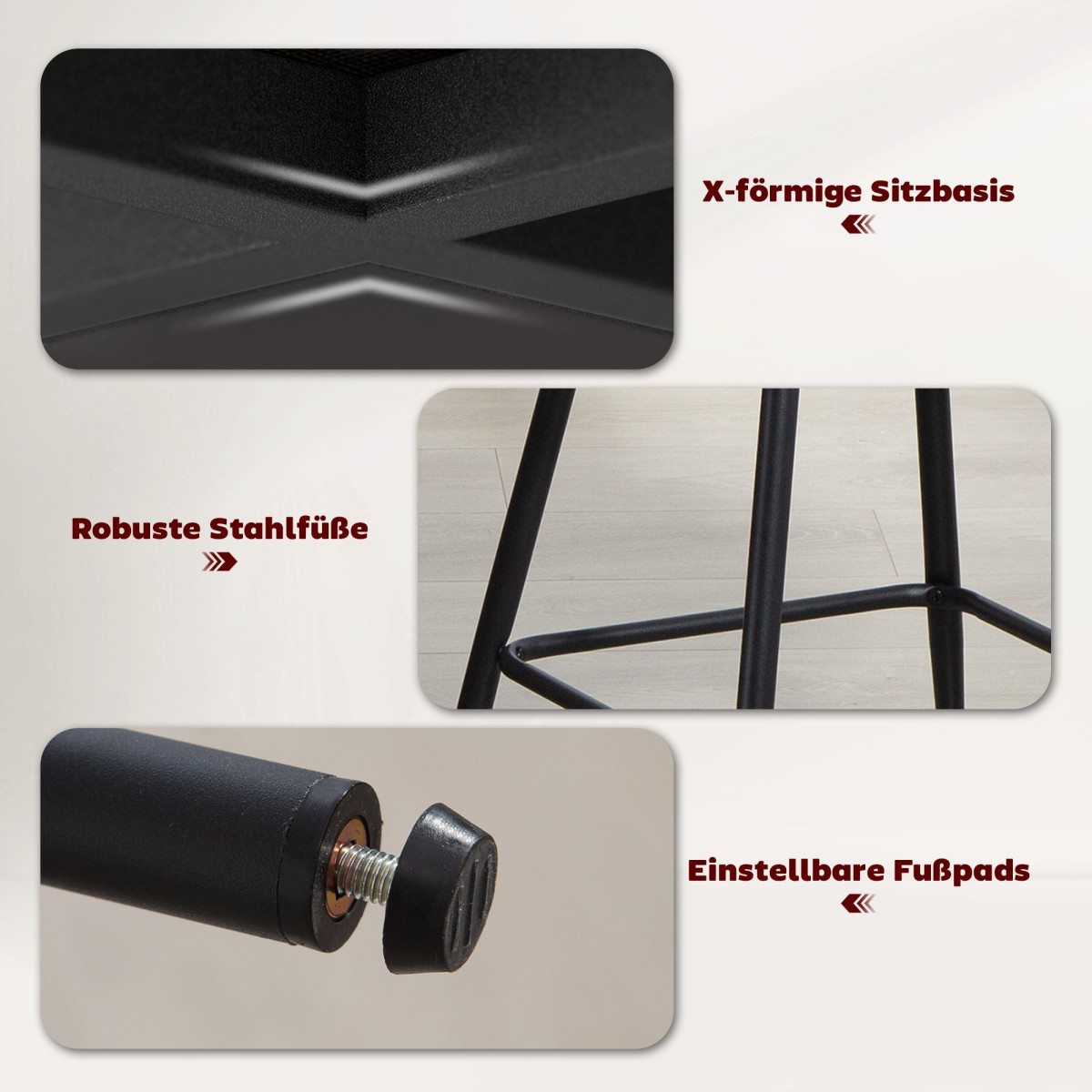 HOMCOM Σετ 2 Σκαμπό Μπαρ με Πλάτη και Υποπόδιο, Πολυθρόνες με Ατσάλινα Πόδια για Νησίδα Κουζίνας, Τραπεζαρία, Μπεζ