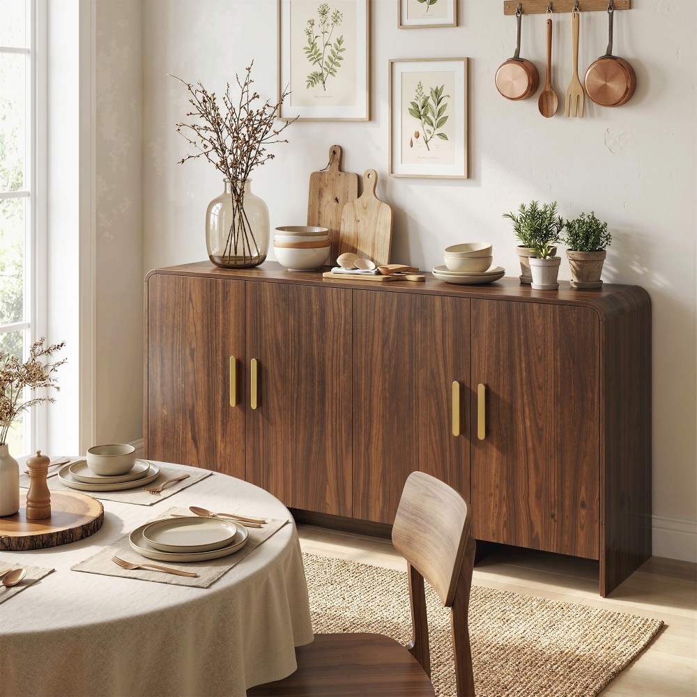 Μπουφέ μπουφέ ντουλάπι 152 cm με πόρτες μαλακό κλείσιμο, ντουλάπι τηλεόρασης για τηλεοράσεις έως 72 ίντσες, καφέ καρυδιά