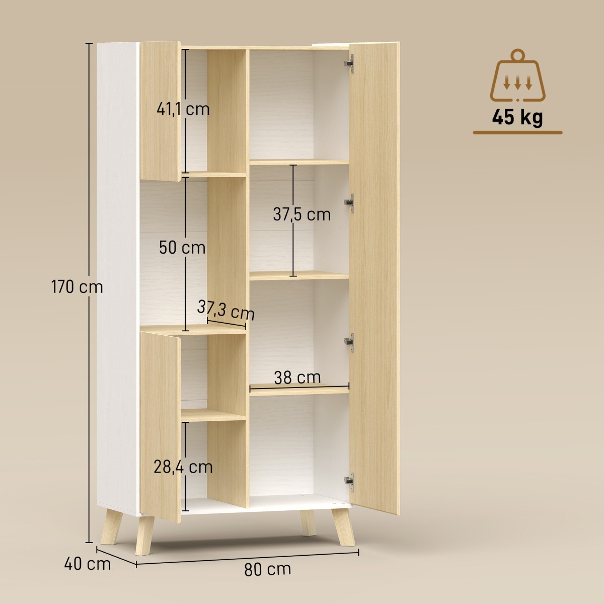 Ντουλάπι κουζίνας 170 cm, μοντέρνο ντουλάπι με ανοιχτό διαμέρισμα, ρυθμιζόμενα ράφια, εμφάνιση από φυσικό ξύλο