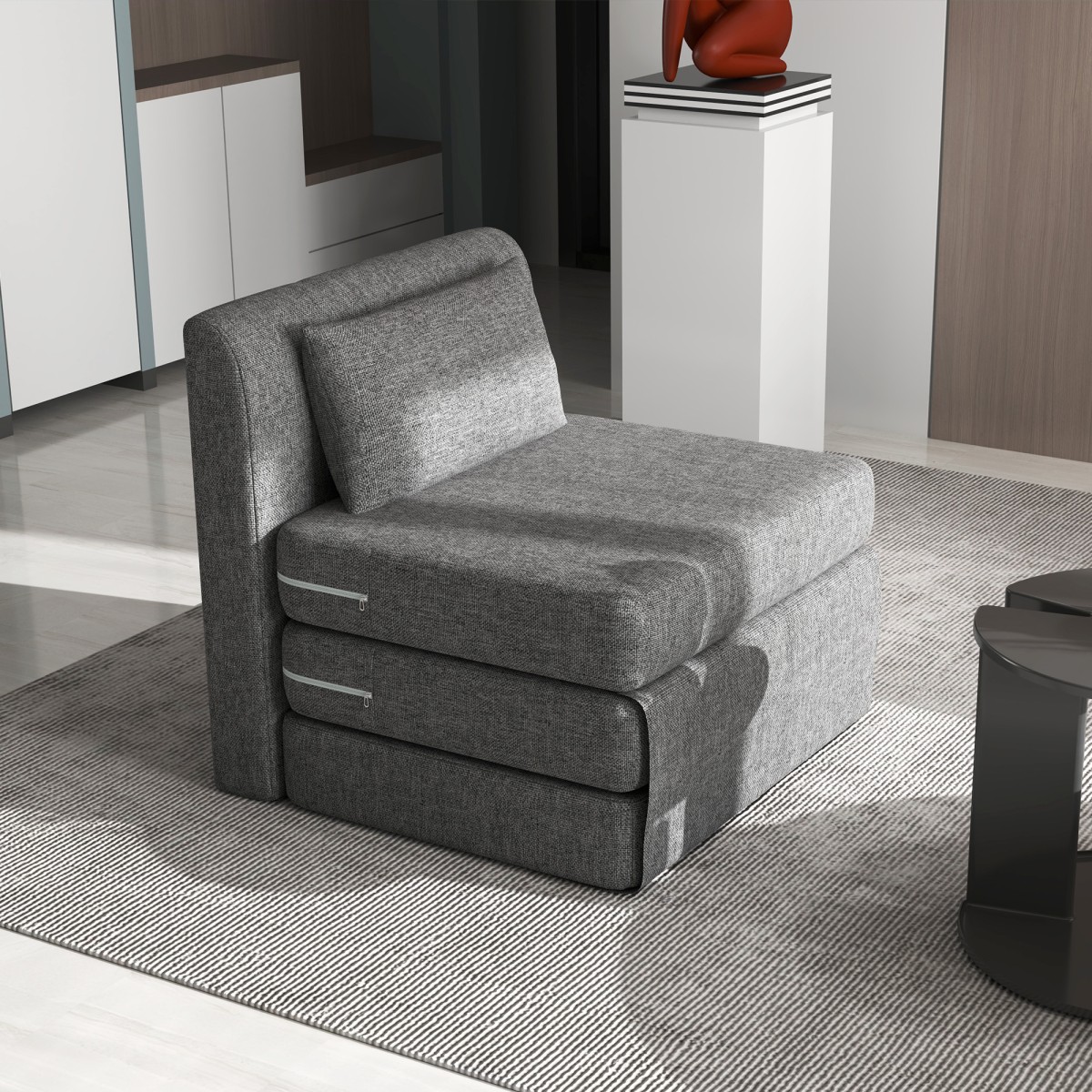 Καναπές-κρεβάτι, στρώμα επισκέπτη, 3πτυχο, συμπαγές, μεταλλικός σκελετός, 80x75x74 cm, γκρι