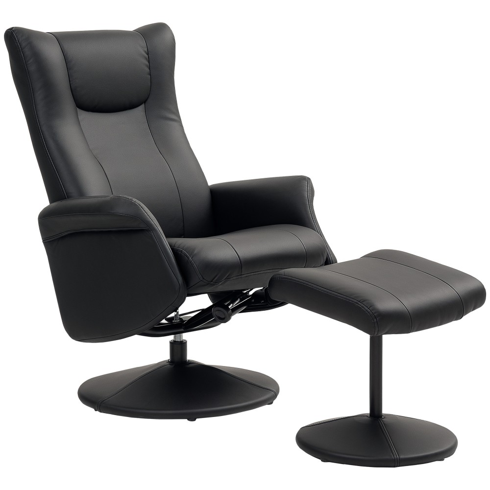 Καρέκλα executive με σκαμπό, όψη δέρματος, περιστρεφόμενη, ρυθμιζόμενη πλάτη, έως 150 κιλά, μαύρο