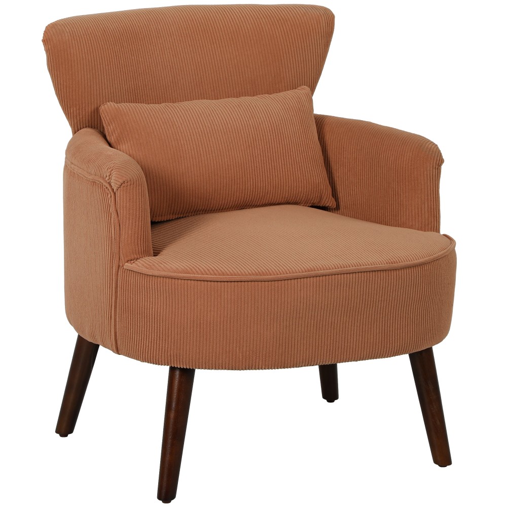 HOMCOM Μοντέρνα πολυθρόνα με μπράτσα, Επενδυμένη πολυθρόνα με οσφυϊκό μαξιλάρι, πόδια από ξύλο καουτσούκ, Πορτοκαλί
