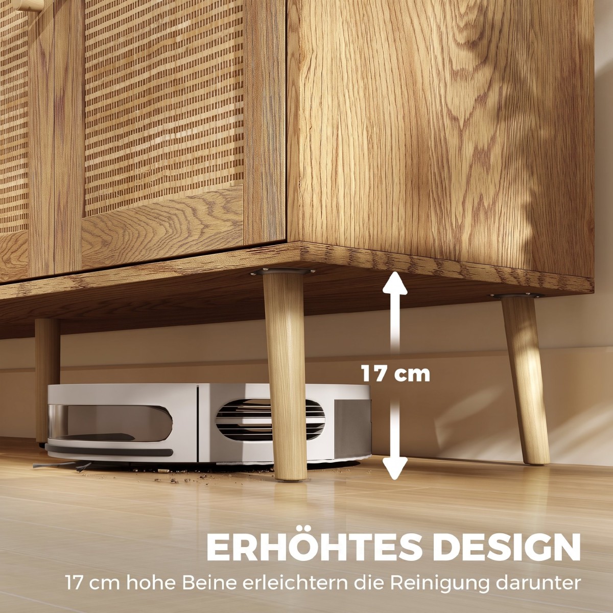 Μπουφές Rattan με 4 πόρτες, μπουφές κουζίνας boho με 2 ρυθμιζόμενα ράφια, εμφάνιση από φυσικό ξύλο