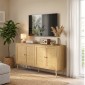 Μπουφές Rattan με 4 πόρτες, μπουφές κουζίνας boho με 2 ρυθμιζόμενα ράφια, εμφάνιση από φυσικό ξύλο